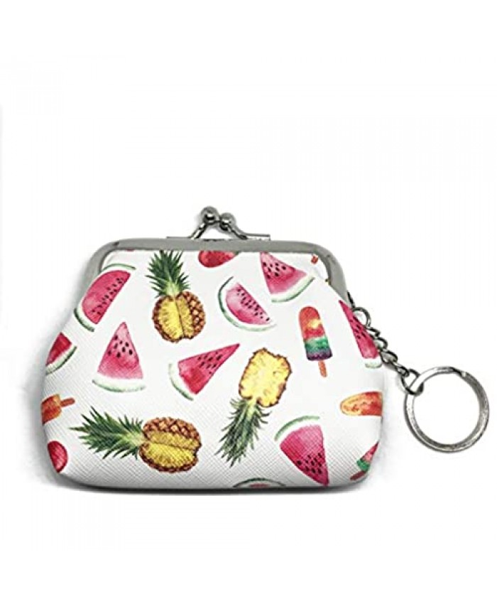 Summer Watermelon and Pineapples Coin Purse Kiss-lock Clasp Change Purse Keychain Wallet