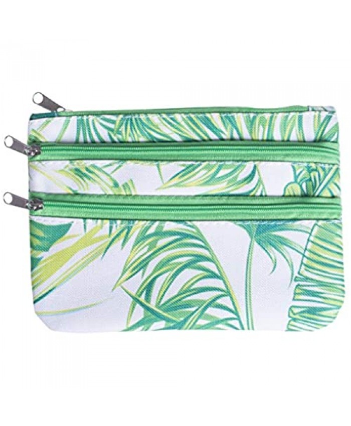 Zippered Lined Palm Tree Leaves 7 x 5 Microfiber Fabric Coin Purse Pouch