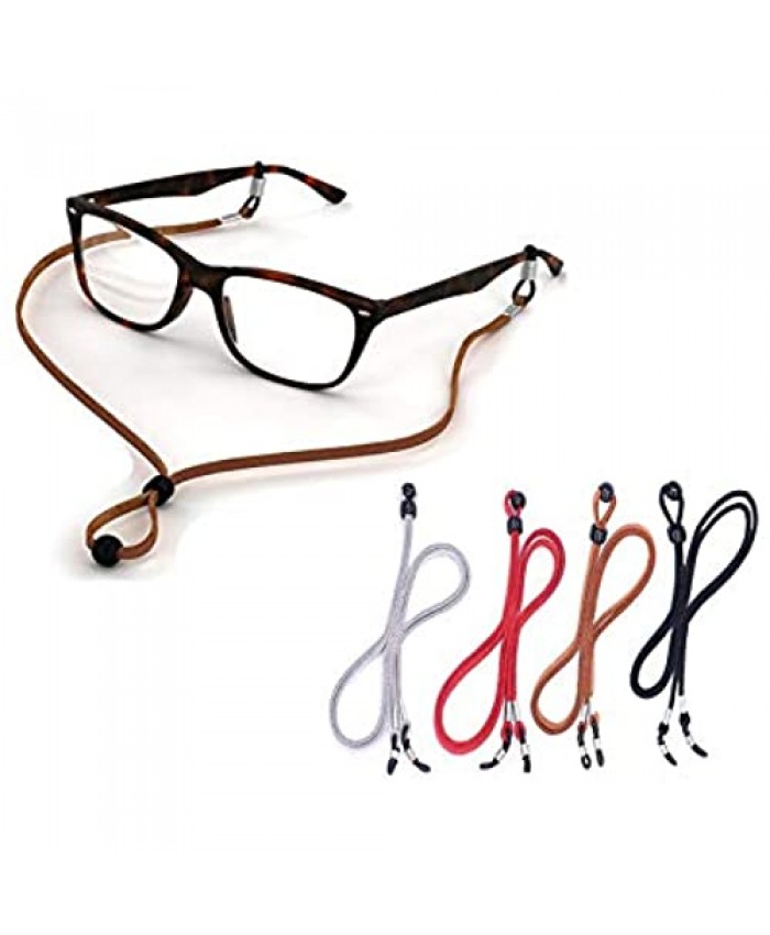 4 PCS Eyeglass Strap Premium Leather Glasses String Strap Adjustable Anti-Slip Sunglasses Necklace Cord Eyewear Chains Lanyard with Free Glasses Cloth