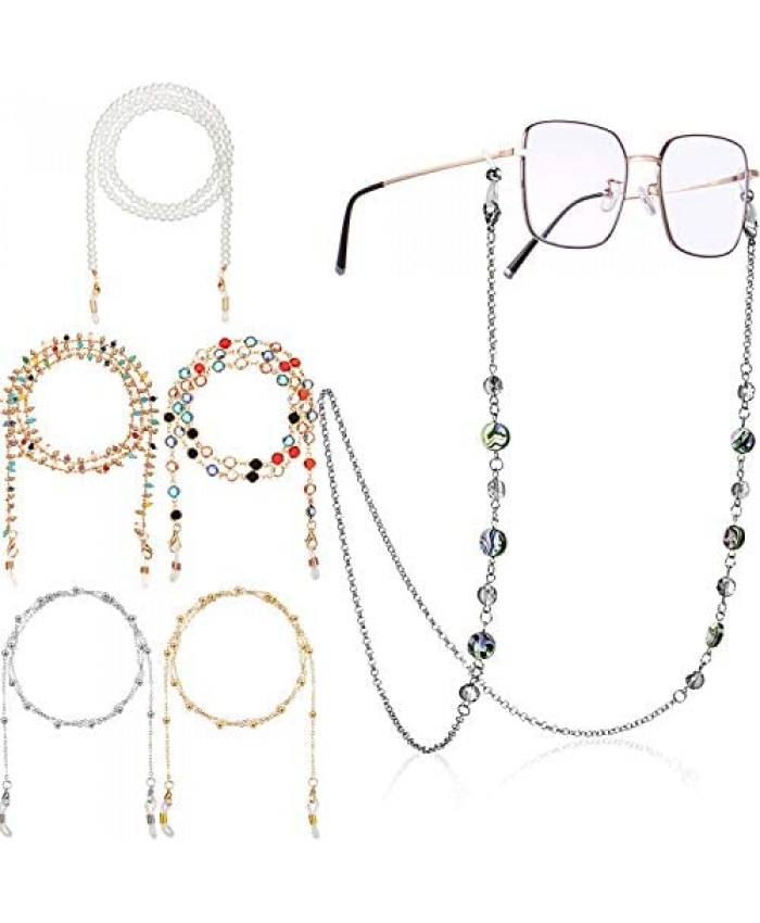 6 Pieces Beaded Eyeglass Chains Eyeglasses Strap Holder Face Covering Lanyard Colorful Beaded Eyewear Retainer Glasses Necklace Chains for Women