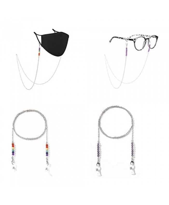 Chakra Stones Glasses Chain 2 Set Healing Crystals Anti-falling Mask Lanyard Fashion Necklaces Mask Chains