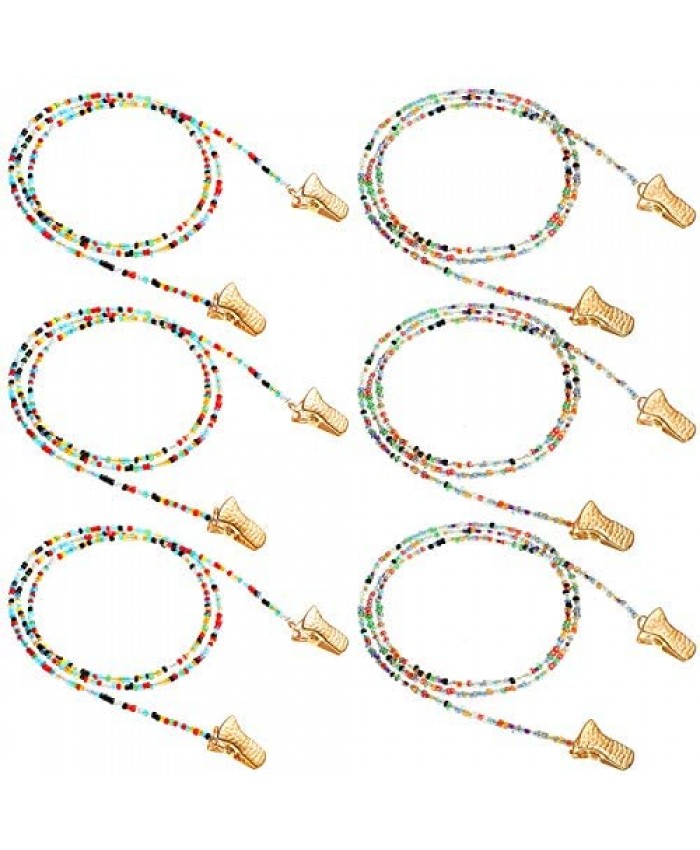 Enhon 6 Pieces Eyeglass Chains Colorful Beaded Glasses Chain with Clip Eyeglass Strap Eyewear Retainer Sunglasses Lanyard for Women