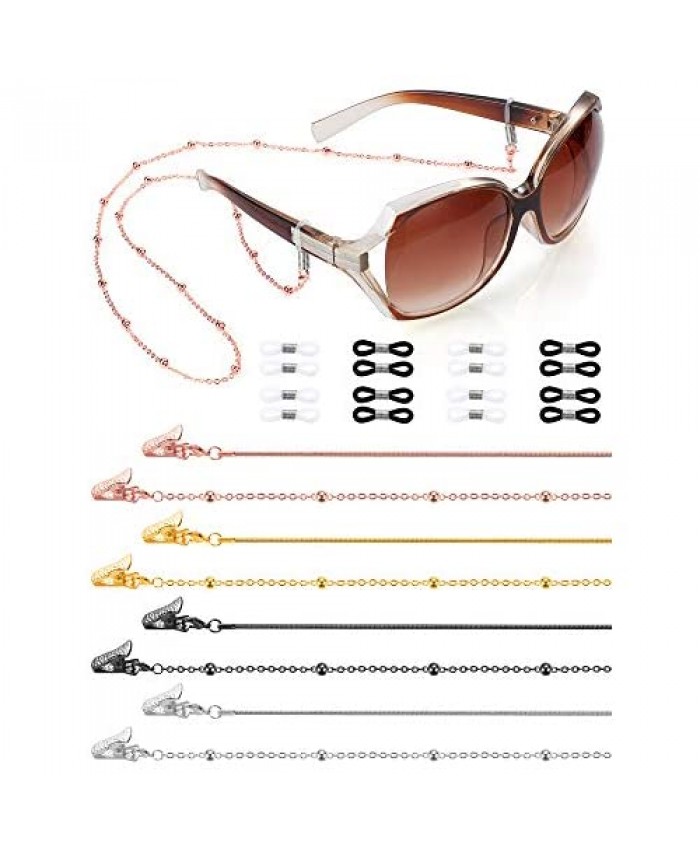Enhon 8 Pieces Eyeglass Chain Strap Holder Cord Face Covering Lanyards for Women Stainless Steel Eyewear Retainer Reading Eyeglass Necklace Sunglasses Holder Strap