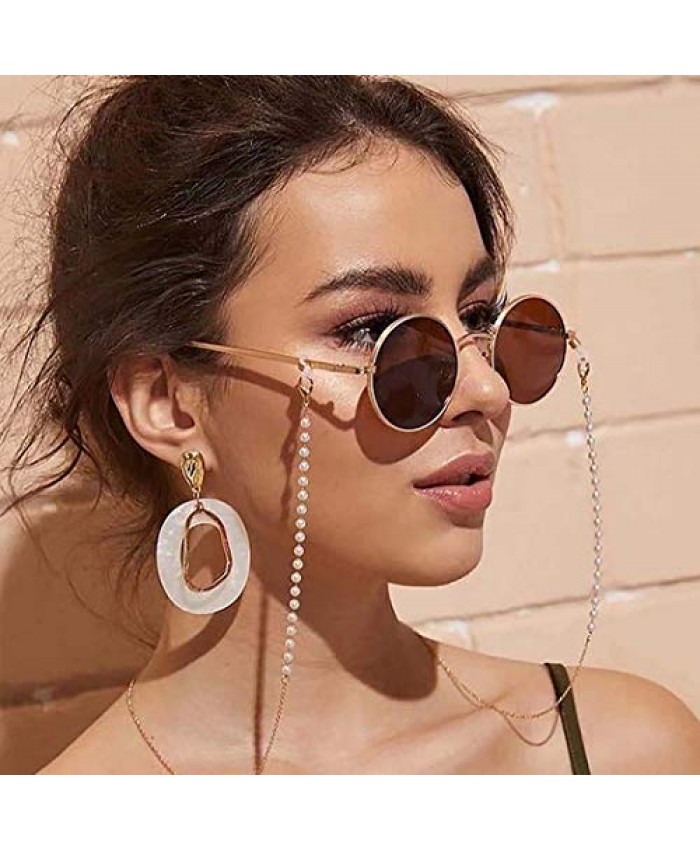 Evild Pearls Eyeglass Chain Lanyard Gold Mask Holder Chain Necklace Anti-Lost Sunglasses Chain Cord for Women and Girls