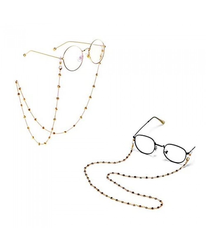 Women's Eyeglass Chains- 2 Pieces Eyewear Retainer -Lanyard Strap Metal Chain Eyeglass Strap Holder -Necklace Chain Cord for Women，Beaded Eyeglass Chain，Sunglass Holder Strap Eyeglass