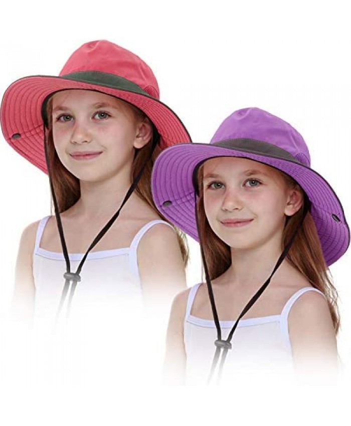 2 Pieces Kids Sun Hat Wide Brim Foldable Cap UV Protection Hat with Rope for Beach Fishing