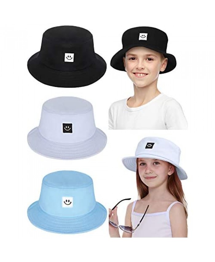 3 Pieces Kids Smile Face Bucket Hats Summer Travel Bucket Sun Beach Hats Outdoor Visor Cap for Boys Girls