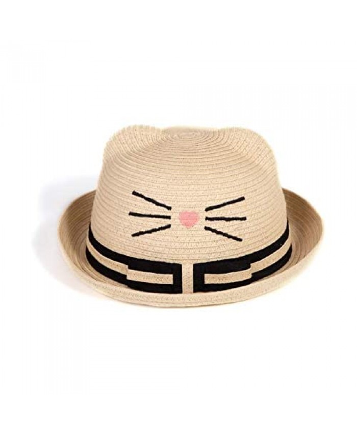 D-Angel Hat for Girls Toddler Breathable Kids Summer Straw Kitty 100% Paper Straw Hat Beige Black