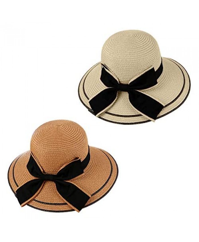 Girls Straw Hat Kids Summer Wide Brim Cap Toddler Floppy Beach Sun Hat，Age 5+