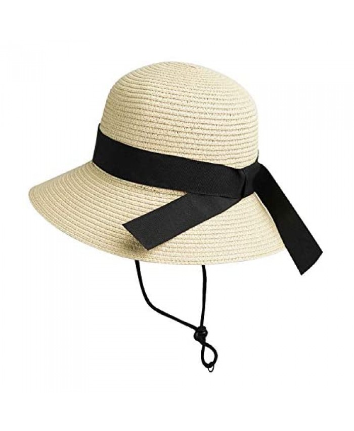 Girls Wide-Brim Straw Sun-Hat for Summer Beach with Bow 8 to 16 Years