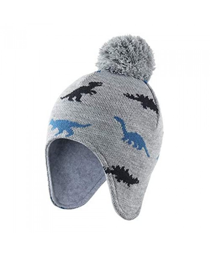 Home Prefer Toddler Boys Girls Fleece Lined Knit Kids Hat with Earflap Winter Hat