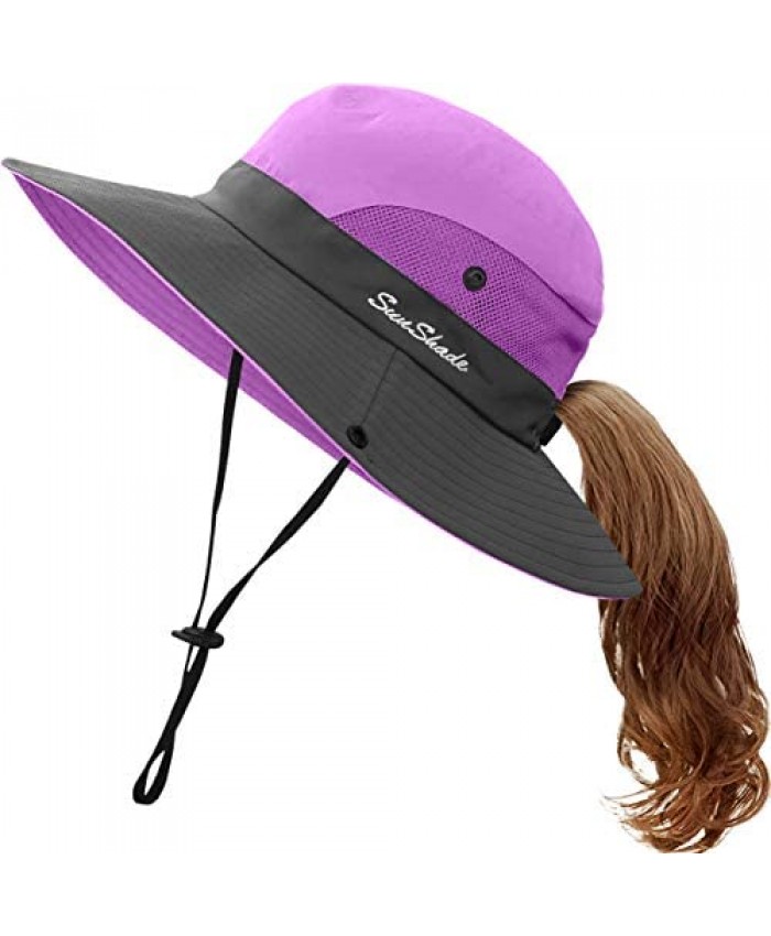 Kids UV Sun Hat with Ponytail Hole UPF 50 Bucket Cap for Girls Summer Beach ＆ Fishing