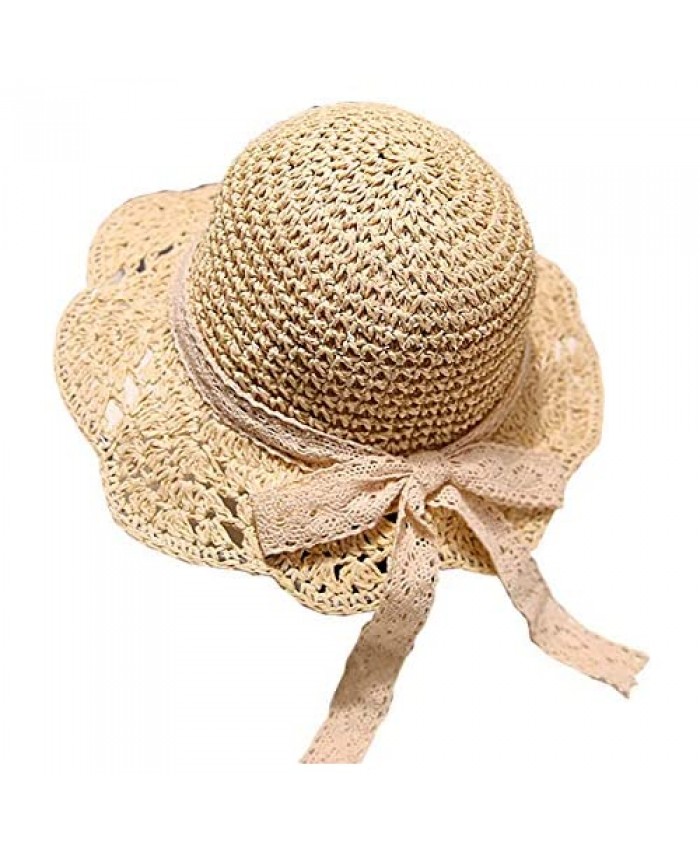 Meratomedo Little Girl Kids Summer Straw Hat Wide Brim Floppy Beach Sun Visor Hat