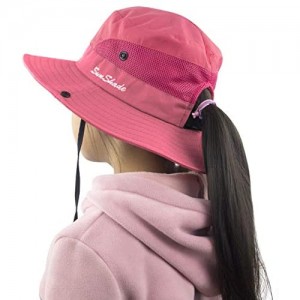 Muryobao Kids Girls Ponytail Summer Sun Hat Wide Brim UV Protection Bucket Cap