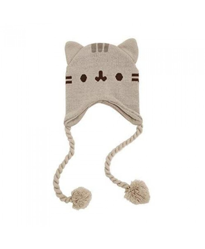 Pusheen Cat Face Ears Beanie - Pusheen the Cat Beanie Hat - Grey with Tassels