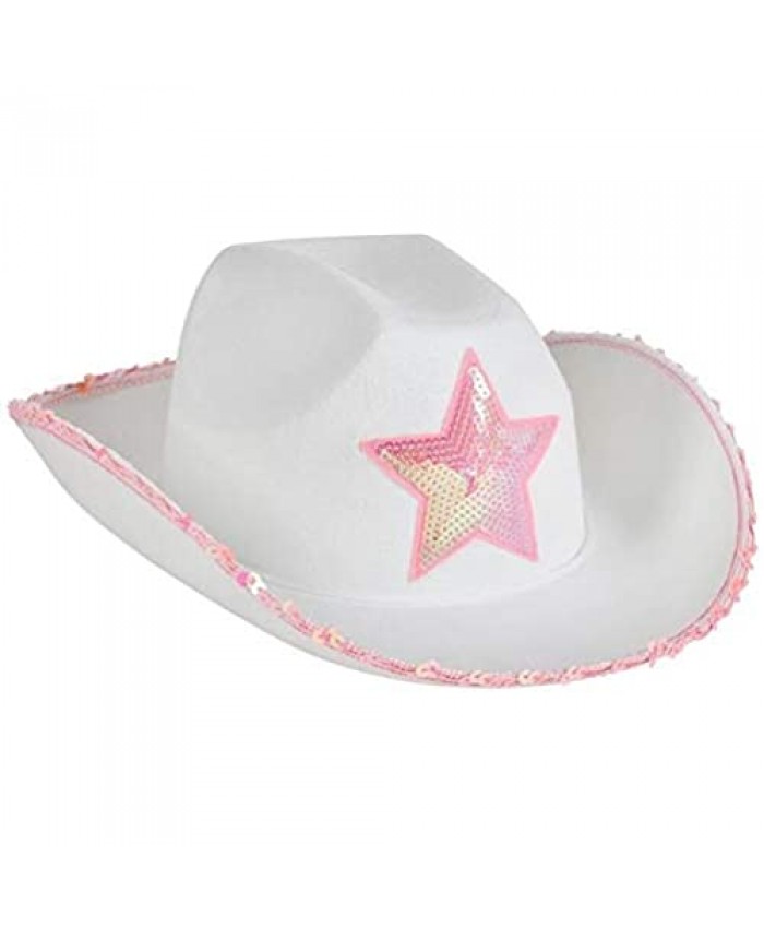 Rhode Island Novelty White Felt Cowgirl Hat with Pink Star One per Order