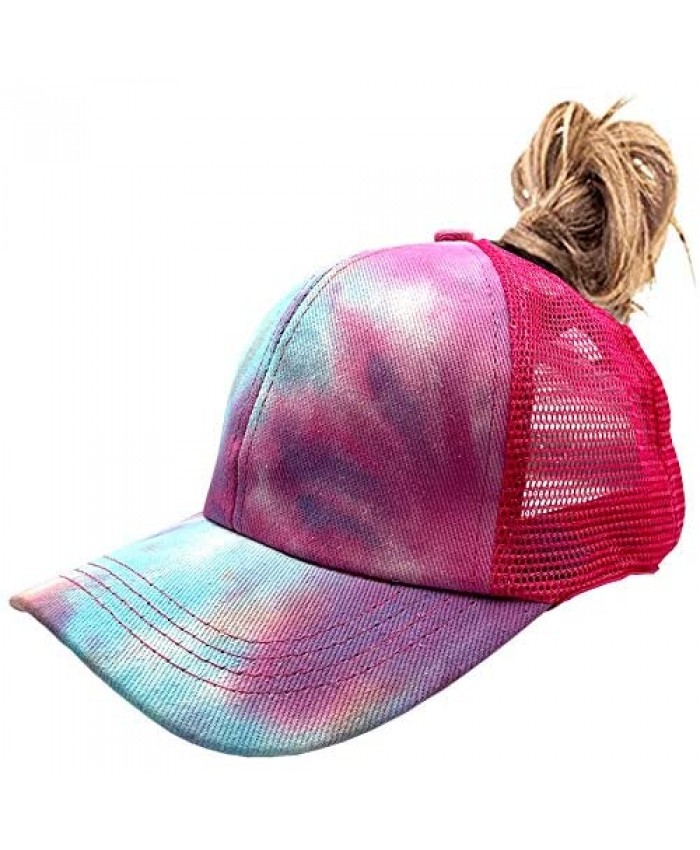 RNFENQS Girl's Criss Cross Ponytail Hat Child Tie Dye Baseball Cap Messy High Bun Trucker Hat for Age 3-13 Years Old Kid