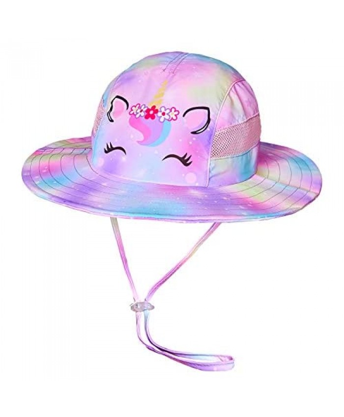 Sun Hat for Girls Unicorn Summer Hat Baby Girl Beach Cap UPF 50+ Sun Protective Kids Girl Sun Hat Toddler Bucket Hat