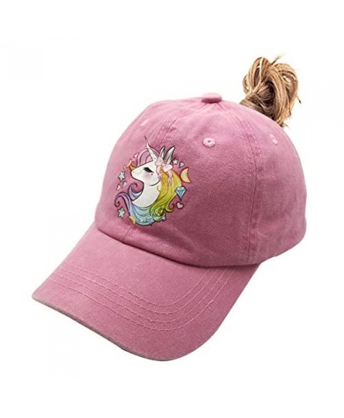 Waldeal Girls' Adjustable Cute Unicorn Ponytail Cap High Buns Baseball Dad Hat for 3-12 Years