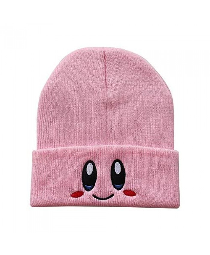 yiai Kir-by Beanies hat Lovely face Embroidery Winter Knitted Hat Bonnet Cap Girls Boys Skiing Warm Unisex