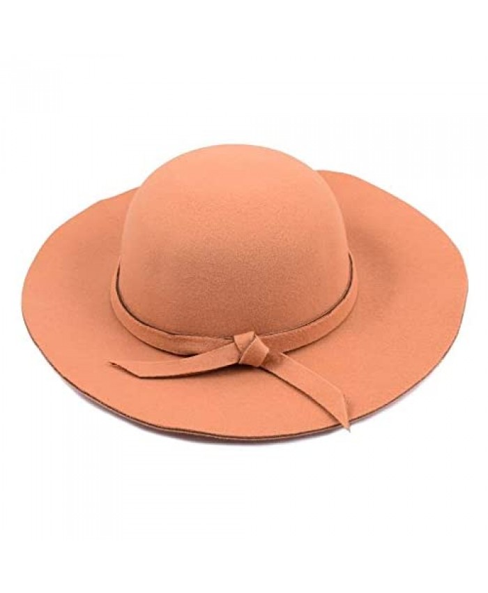 Yuhuan Kids Girls Vintage Wool Blend Wide Brim Felt Bowler Cap Floppy Hat Sun Hat