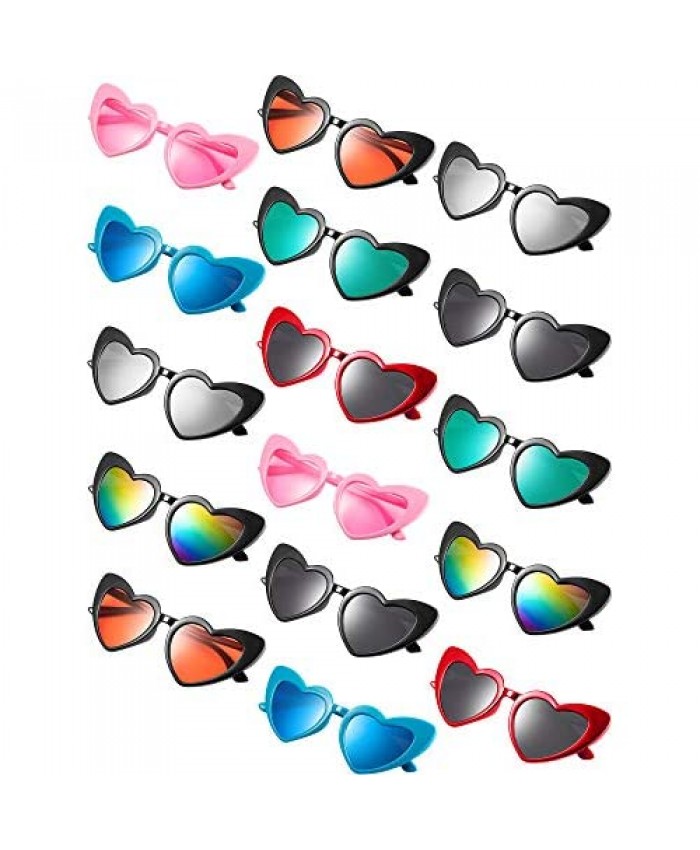 16 Pairs Kids Heart Shape Sunglasses Vintage Party Sunglasses Colorful Cat Eye Glasses