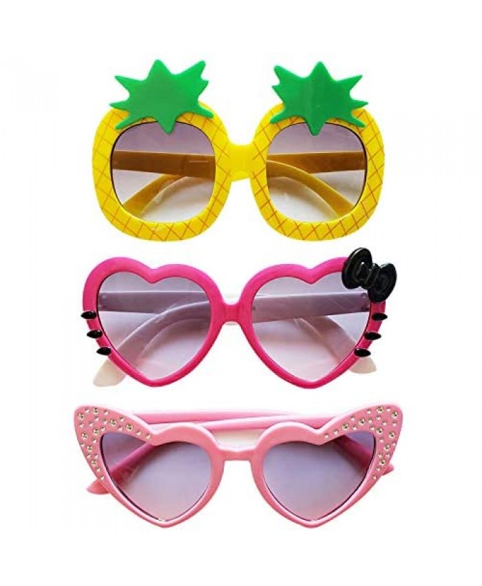 3 PAIRS Kids Children Trendy Pineapple Cat Heart Shaped Sunglasses for Toddler Girls