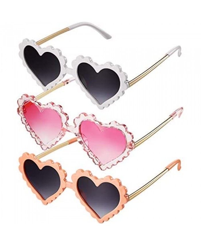 3 Pairs Toddler Heart Shaped Sunglasses Eyewear Sunglasses for 3-8 Years Girl Boy Kids Outdoor Beach Party Photography