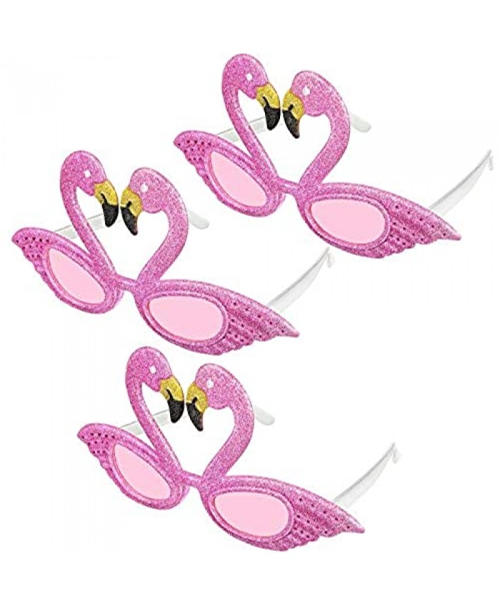 3 Pieces Glittered Flamingo Sunglasses Party Sunglasses Hawaiian Novelty Eyewear for Kids Adults Fancy Dress