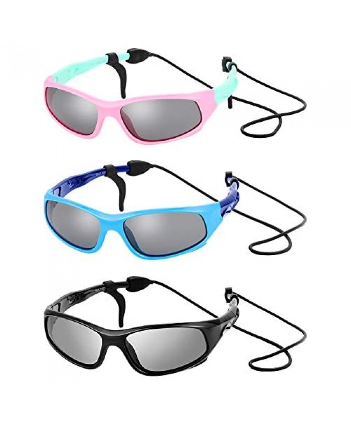 3 Sets Kids Sunglasses Children Sports Sunglasses with Rubber Strap for Boys and Girls Daily Wear