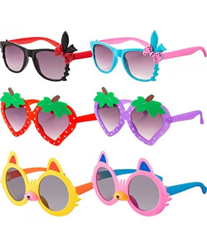 6 Pairs Cat Strawberry Shaped Sunglasses Plastic Cute Soft Sunglasses for Toddler Girls