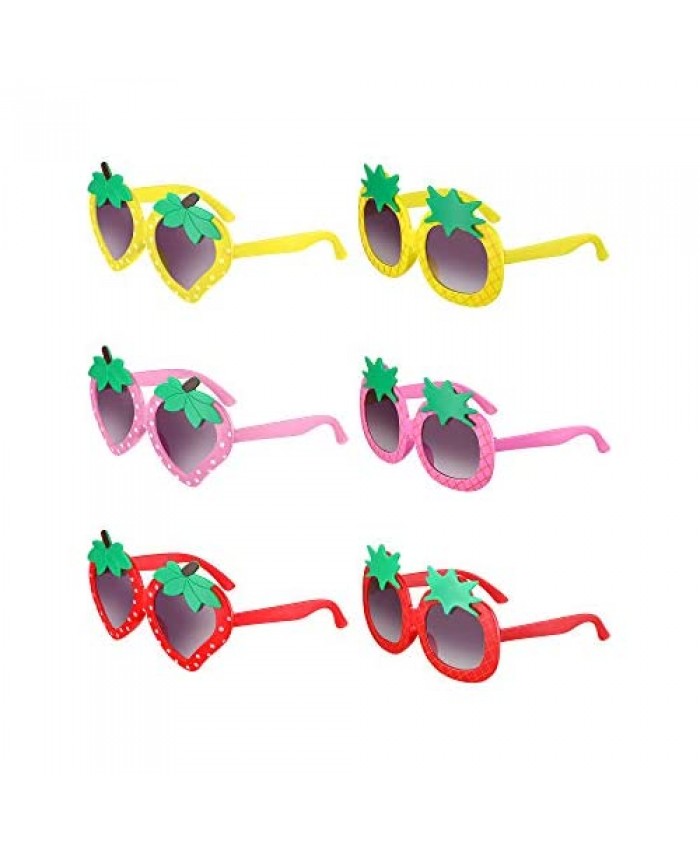 6 Pairs Kids Sunglasses Strawberry Pineapple Shaped Sunglasses Cute Round Funny Sunglasses for Toddler Kids Boys Girls