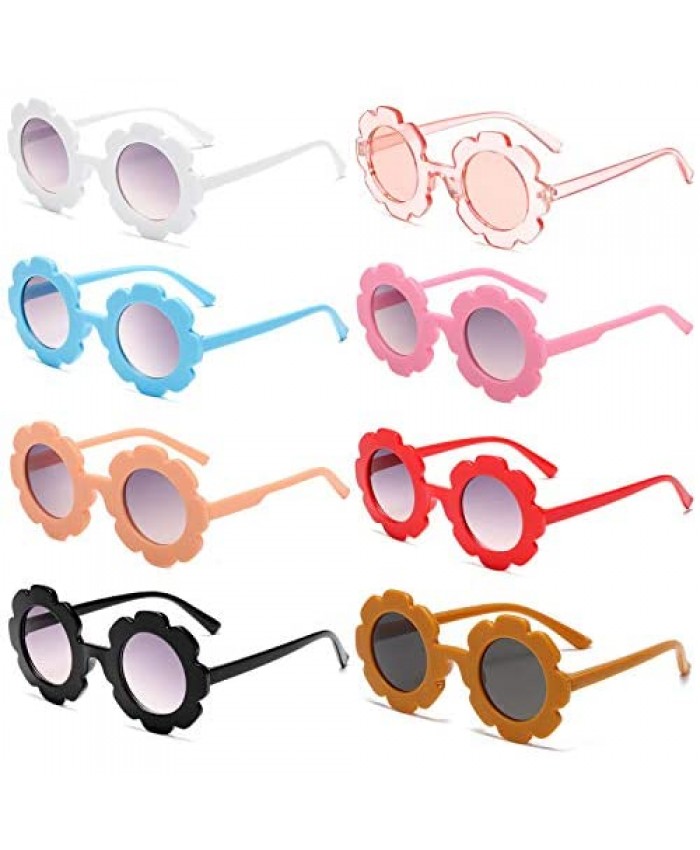 8 Pack Wholesale Cute Round Flower Shaped Sunglasses for Kids Girls UV400 Protection Party Favor Accessories