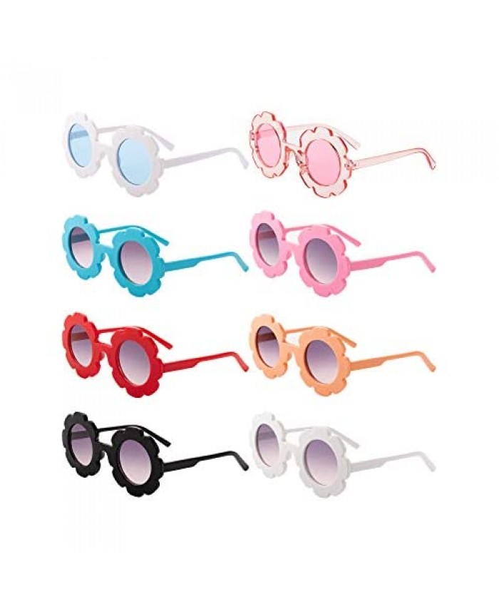 8 Pieces Kids Sunglasses Cute Round Sunglasses Flower Shaped Sunglasses for Boys Girls Party Accessories (Color 1)