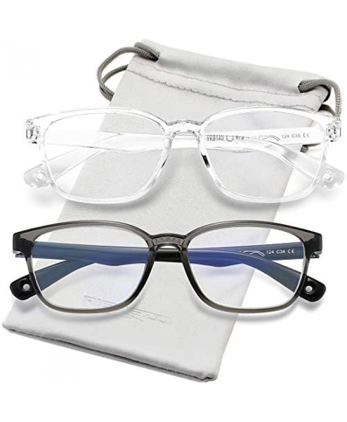 Kids Blue Light Blocking Glasses Silicone Flexible Square Eyeglasses Frame with Glasses Rope for Children Age 3-10