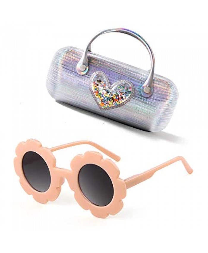 Kids Sunglasses Polarized UV Protection Cute Round Flower Shape Sunglasses Case Free Gift