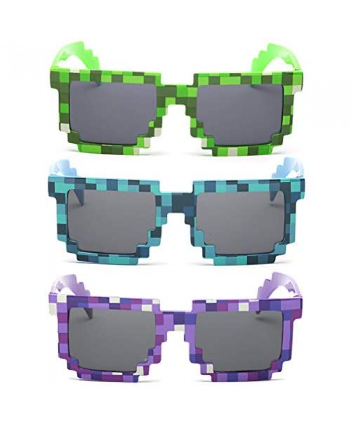 kilofly 3pc 8-Bit Pixel UV Protect Gamer Sunglasses Adult Kids Party Favors