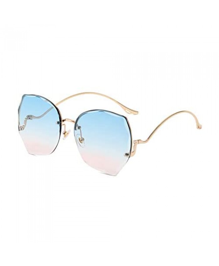 Olgar Fashion Sunglasses for Women Girls Half-rim Sunglasses Polygon Mirrored Lens Metal Curved Temples Sun Glasses UV400