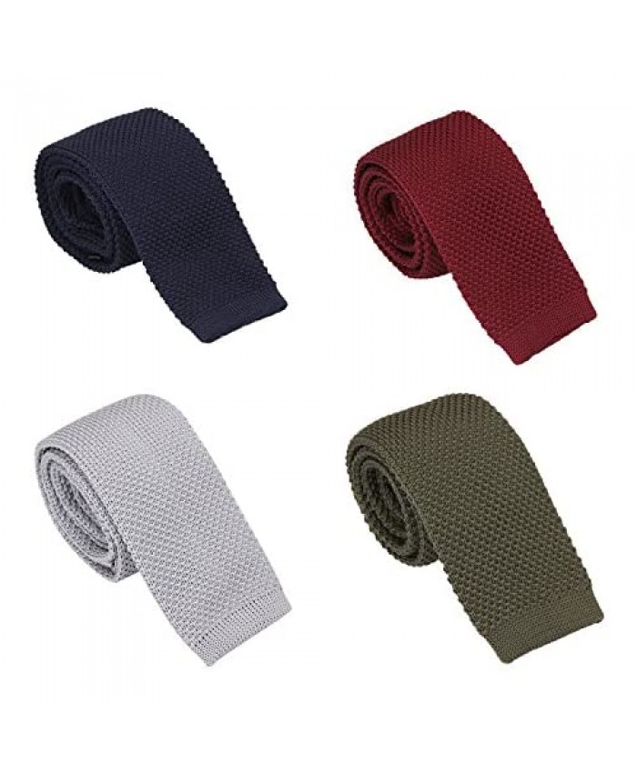 AngelShop 4PCS Vintage Casual Tie Mens Solid 2" Skinny Basic Designed Knit Neck Tie