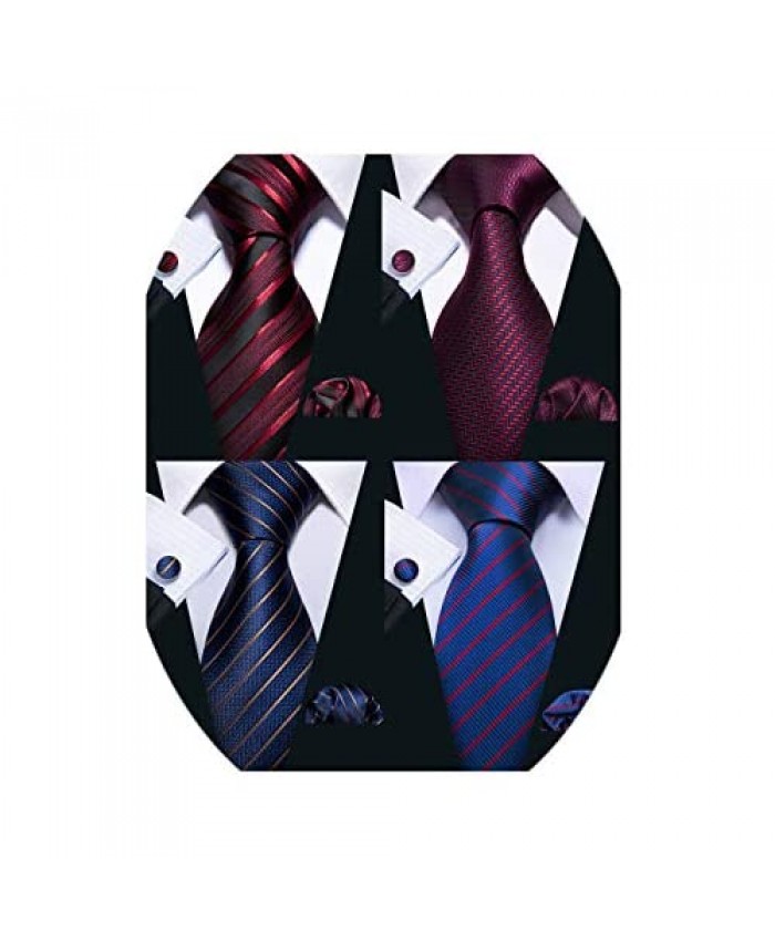 Barry.Wang Men Paisley Tie Set with Pocket Square Cufflink Silk Woven Necktie Formal Wedding Party 6PCS