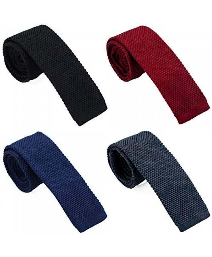 Belluno Skinny Knit NeckTies for Men 4-PAK 2.2" Flat-end Smart Sock Ties