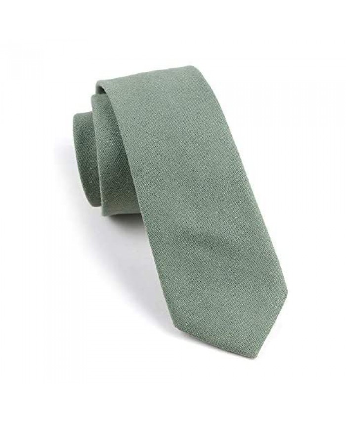 Elfeves Men's Skinny Solid Color Tie Causal Cotton Linen Narrow Slim cut Necktie