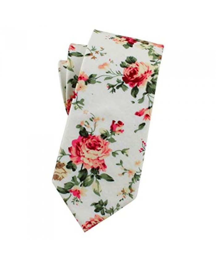Levao-Men's Skinny Tie Floral Cotton Neck Ties for Men