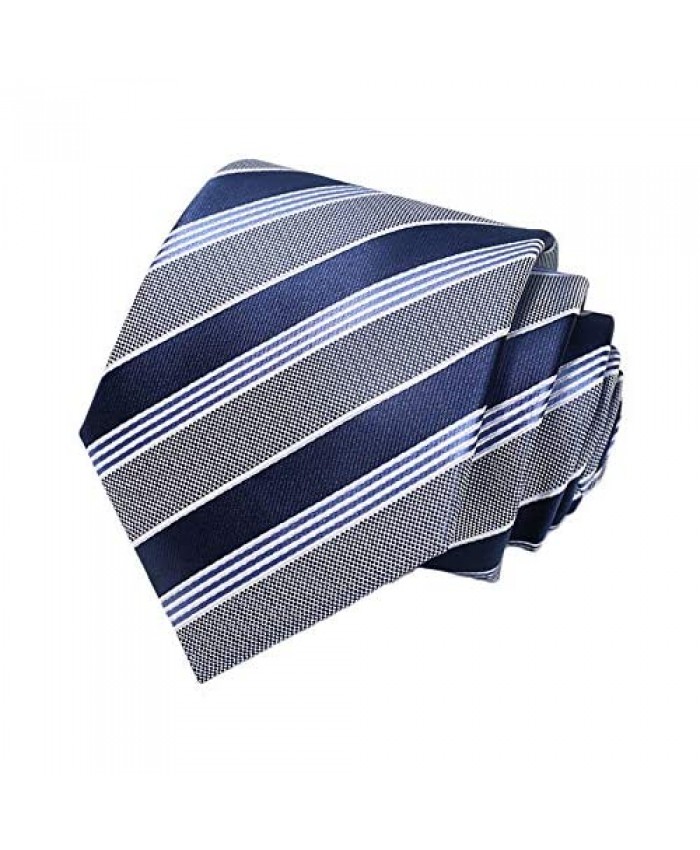 Manoble Fashion Men's Ties Formal Business 3.15'' Ties for Men Dark Light Blue Gray Striped Neckties + Gift Box