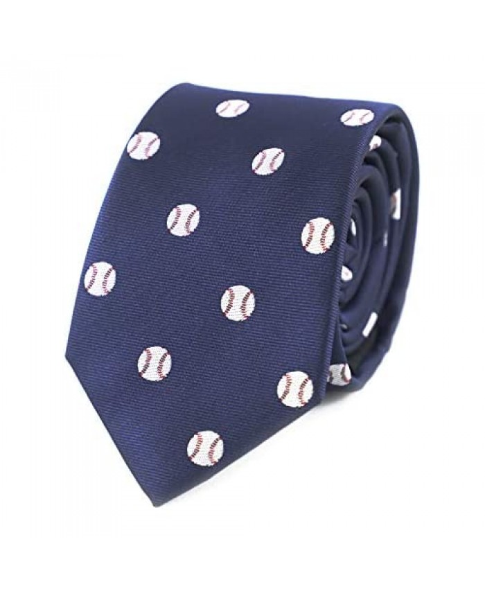 MENDEPOT Sports Baseball Necktie With Box White Baseball Ball Navy Tie