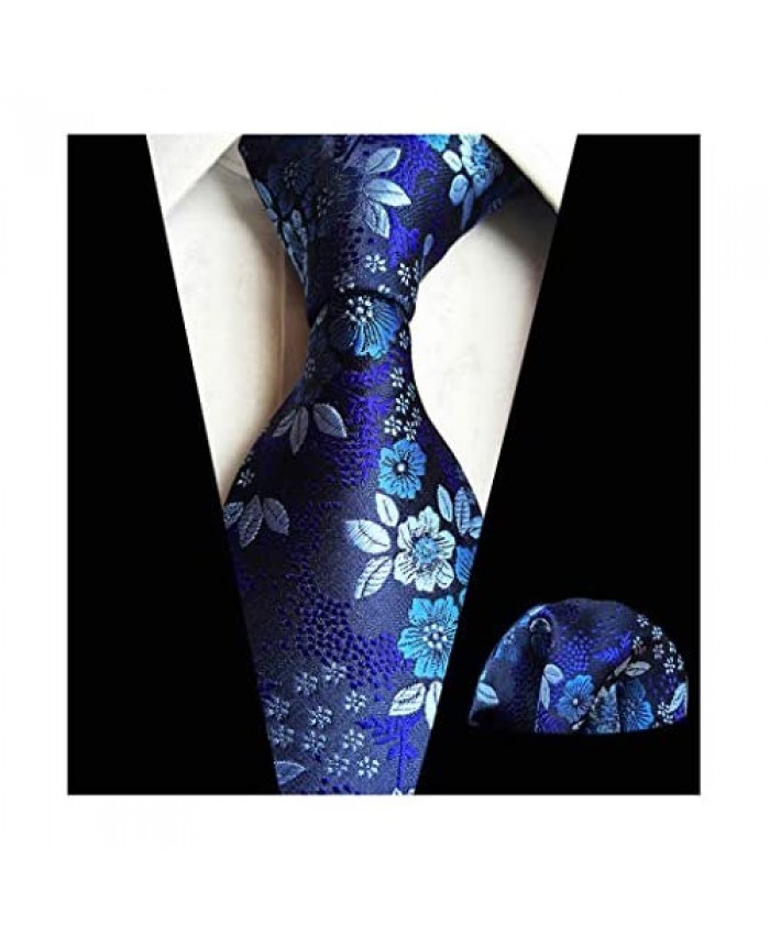 Mens Cravat Tie Set Luxury Floral Pattern Wedding Necktie with Pocket Square Set