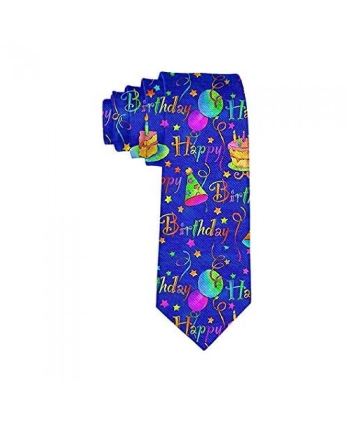 Men's Happy Birthday Blue Cake Necktie Polyester Silk Soft Business Gentleman Tie Necktie