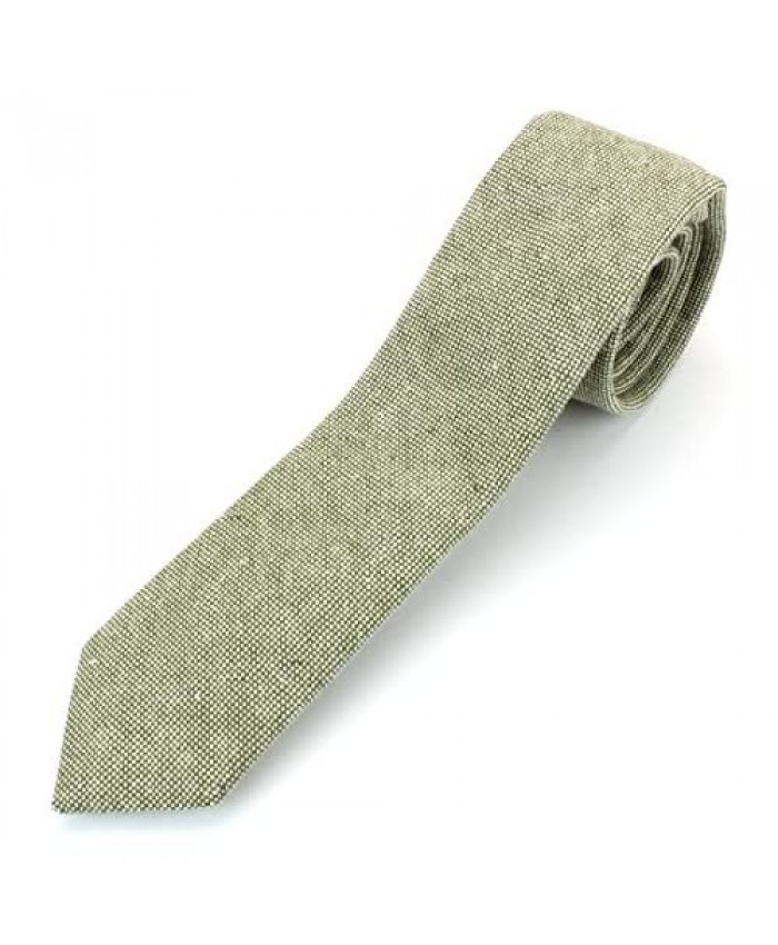 Men's Linen Cotton Skinny Necktie Tie Chambray Weave Washed Texture - 2 1/2 Width