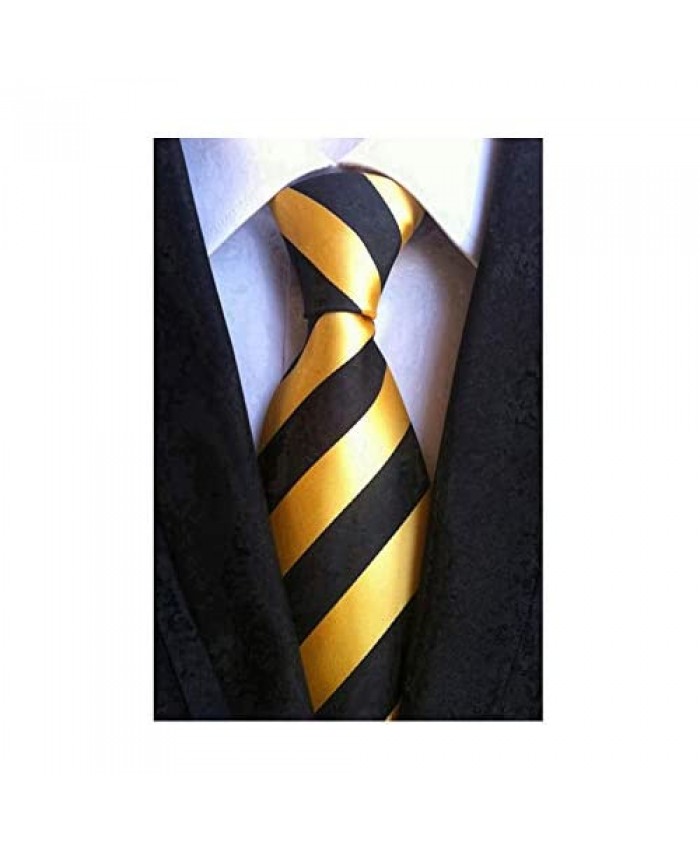 Secdtie Men Classic Striped Black Yellow Jacquard Woven Silk Tie Formal Necktie