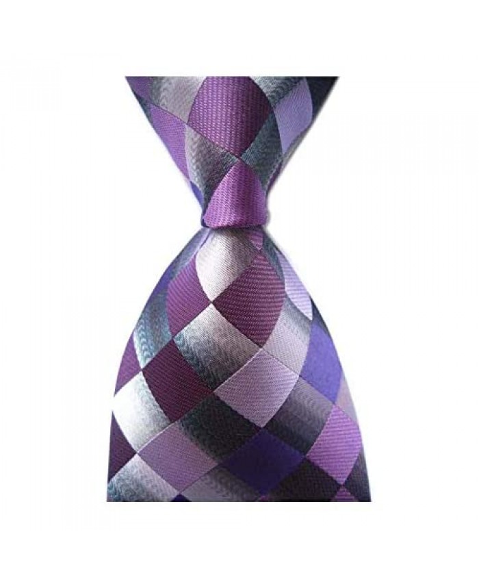 Secdtie Men's Classic Checks Dark Blue Grey Jacquard Woven Silk Tie Necktie